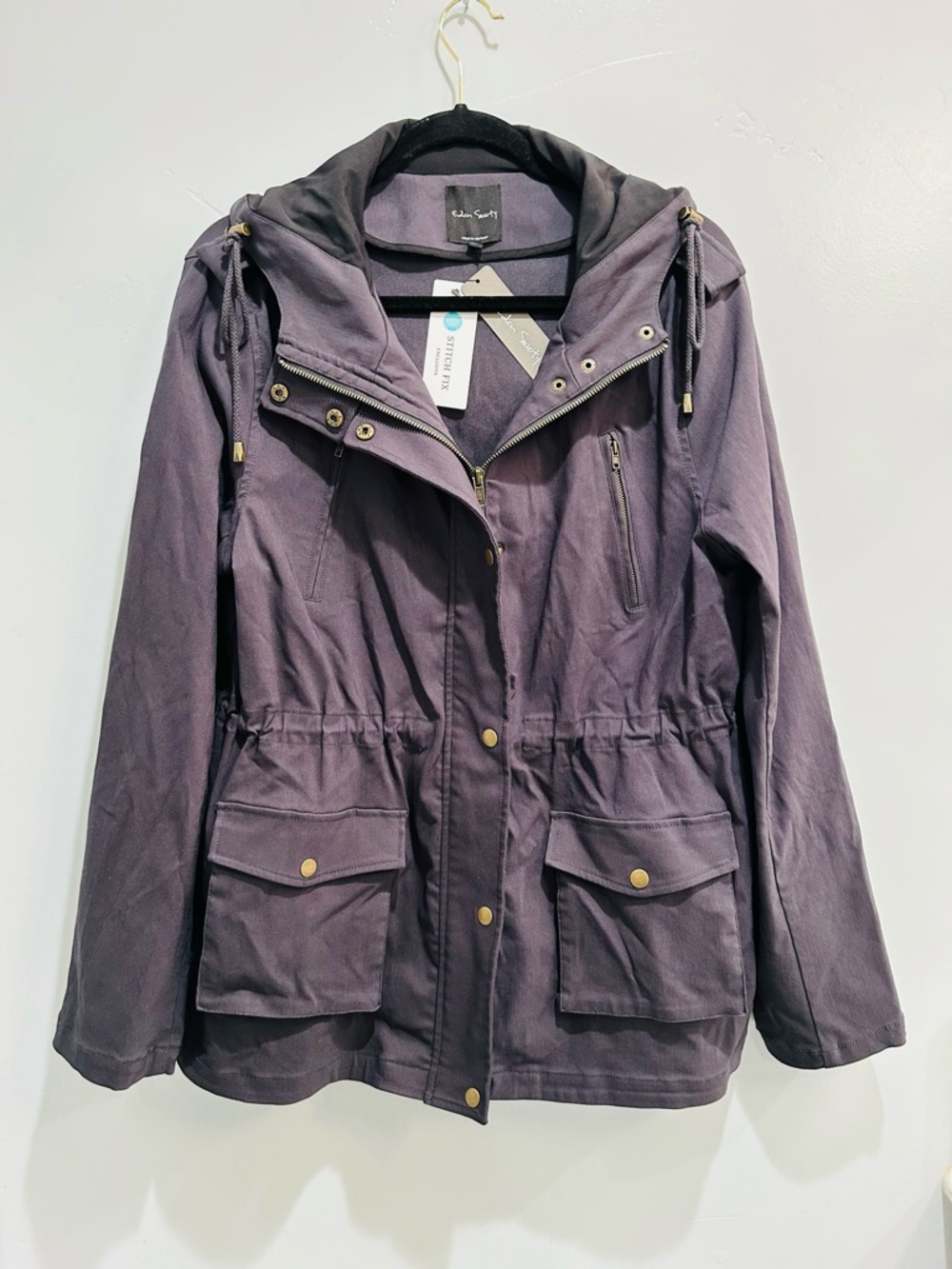 Eden Society Cinched Waist Hooded Cargo Anorak Jacket Charcoal Grey Size XL NWT - Picture 3 of 10